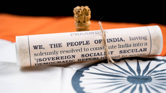 Preamble lying on the flag of India