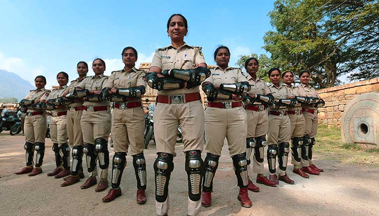 Police women lined up in uniform